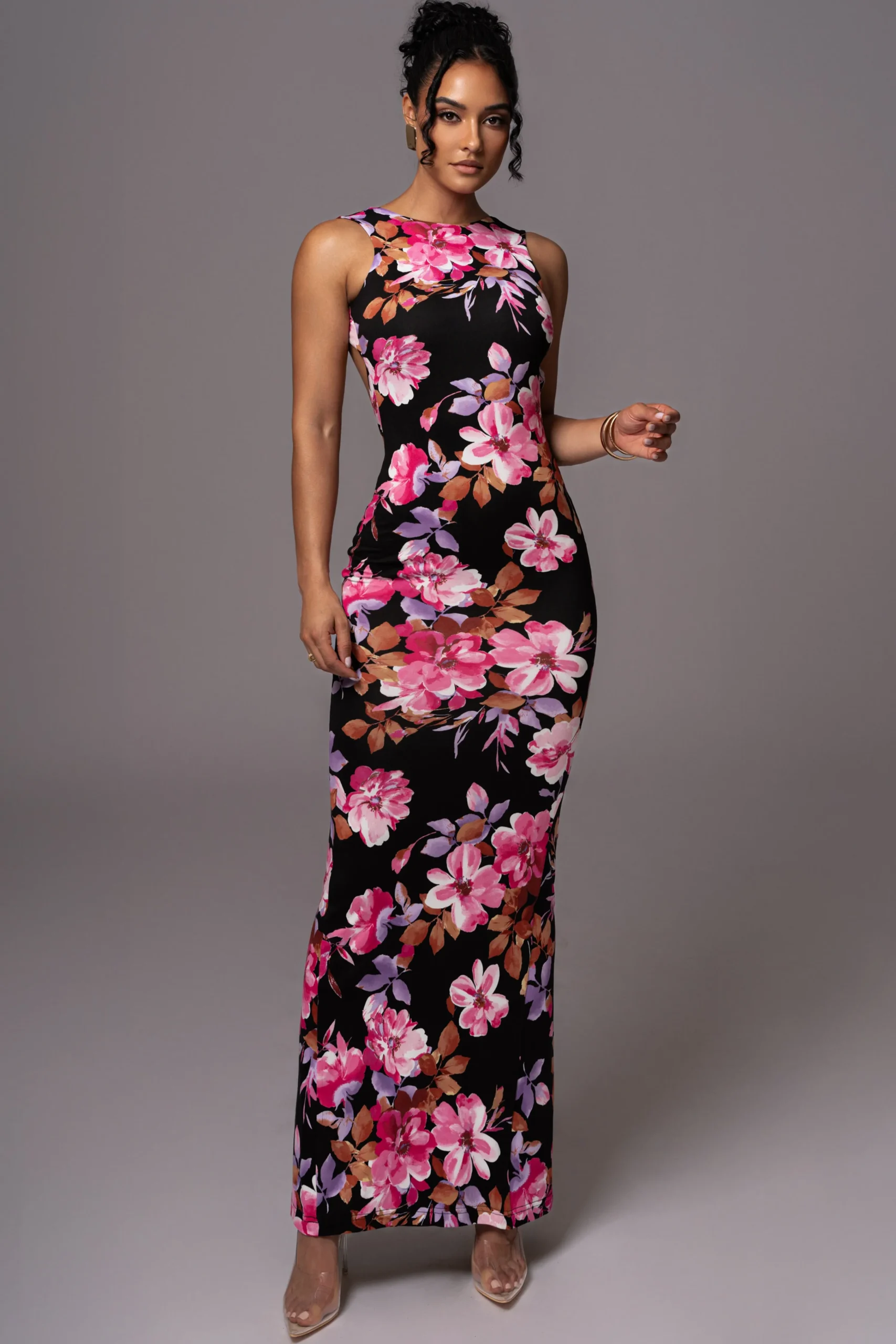 Black Floral JLUXBASIX FRONT AND CENTER MAXI DRESS*JLUXLABEL Hot