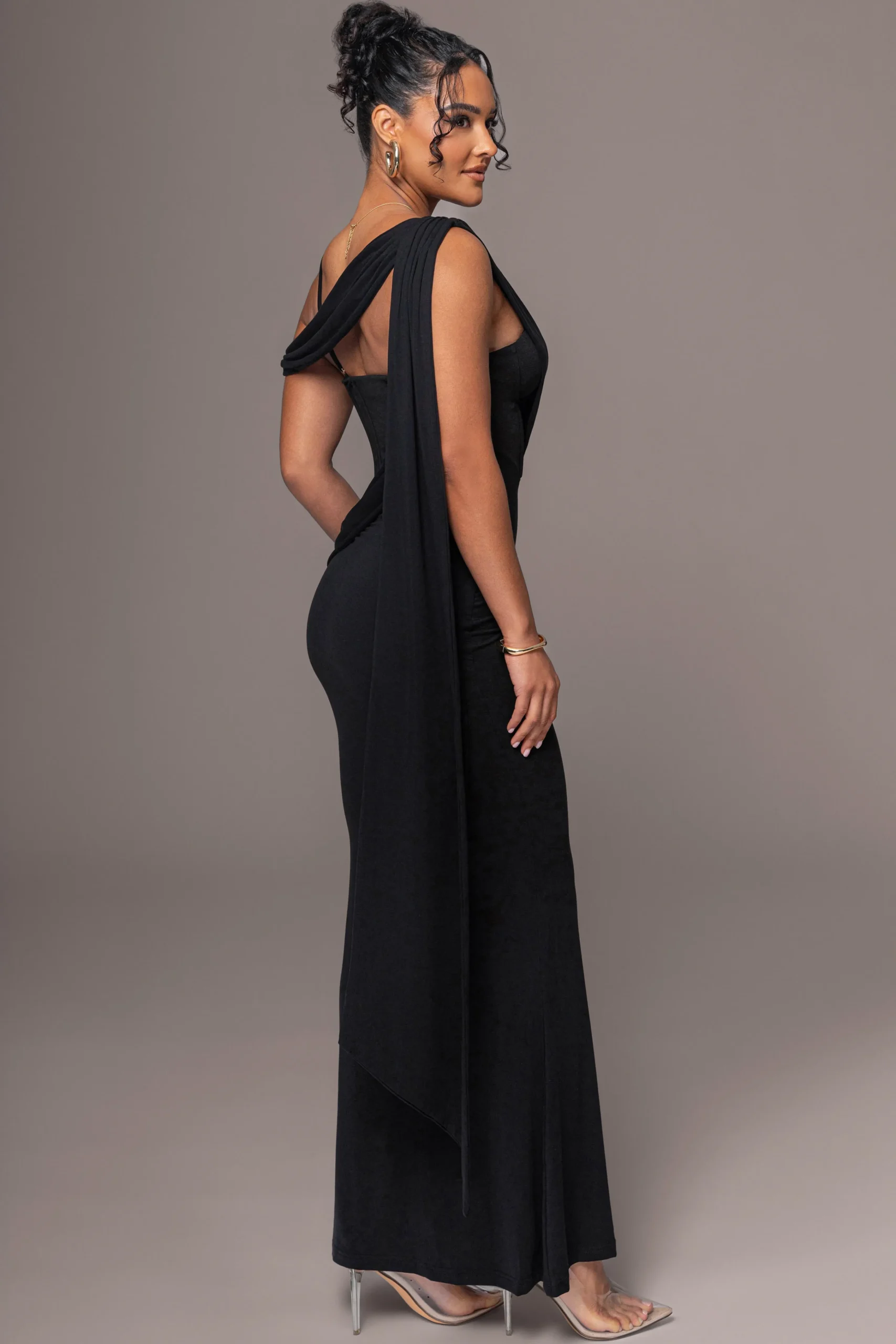 Black Grand Entrance Drape Dress*JLUXLABEL New