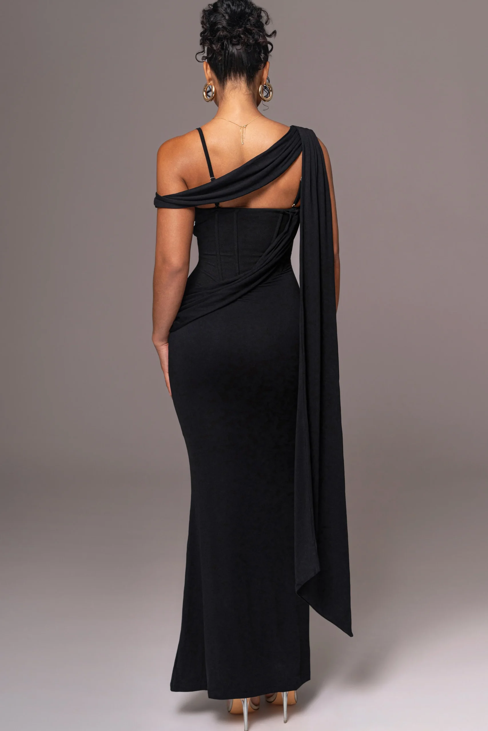 Black Grand Entrance Drape Dress*JLUXLABEL New