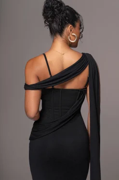 Black Grand Entrance Drape Dress*JLUXLABEL New