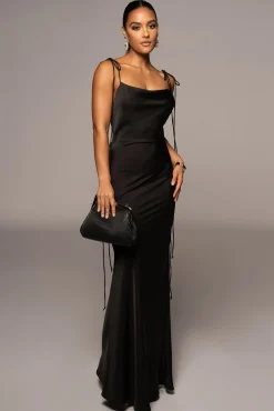 Black Irresistible Satin Maxi Dress*JLUXLABEL Discount