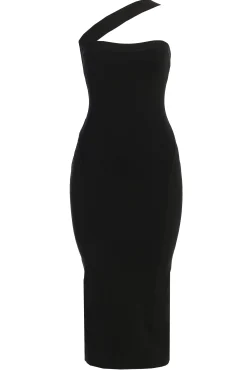 Black Ivone Asymmetrical Midi Dress*JLUXLABEL Clearance