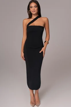 Black Ivone Asymmetrical Midi Dress*JLUXLABEL Clearance