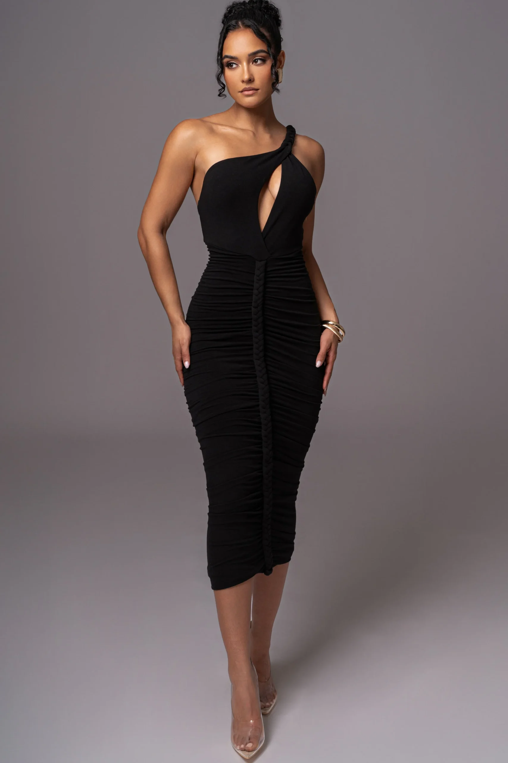 Black Jess Ruched Midi Dress*JLUXLABEL Clearance