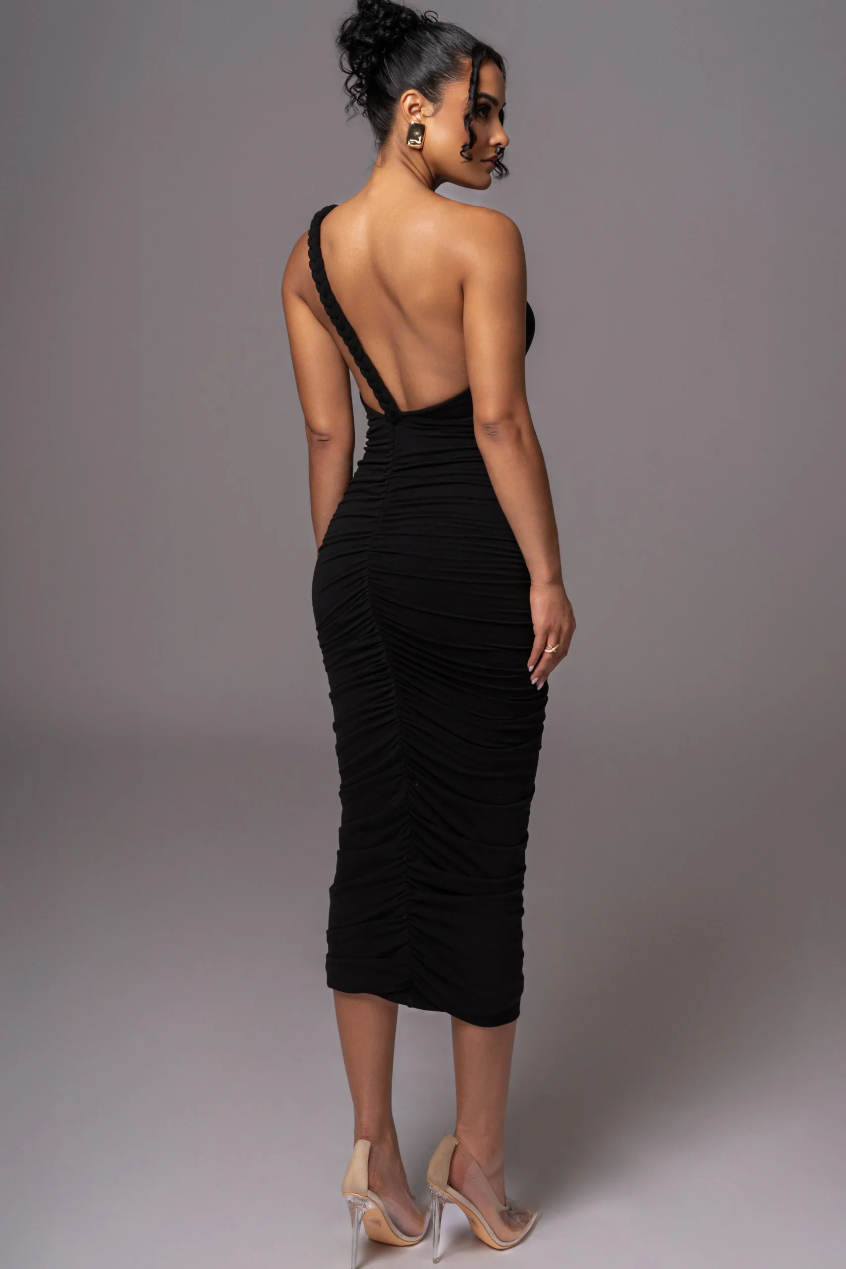 Black Jess Ruched Midi Dress*JLUXLABEL Clearance