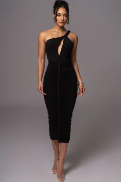 Black Jess Ruched Midi Dress*JLUXLABEL Clearance