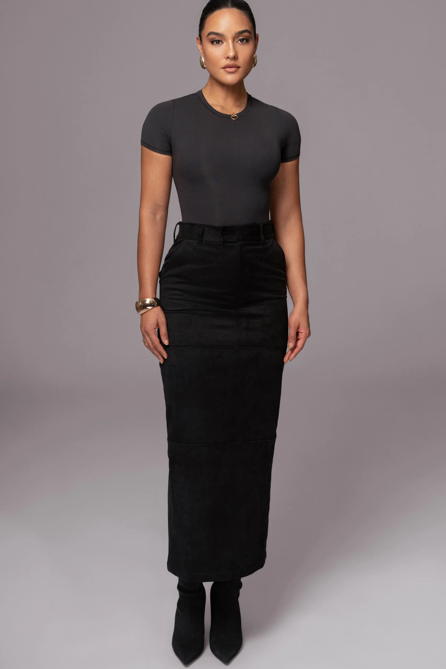 Black Joy Suede Maxi Skirt*JLUXLABEL Online