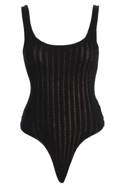 Black Luz Rib Knit Bodysuit*JLUXLABEL Outlet