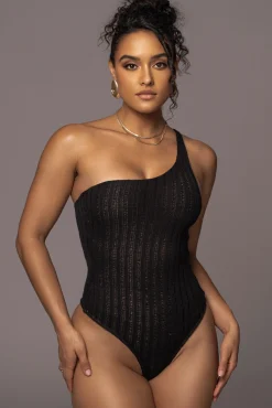 Black Malibu Nights One Shoulder Bodysuit*JLUXLABEL Sale