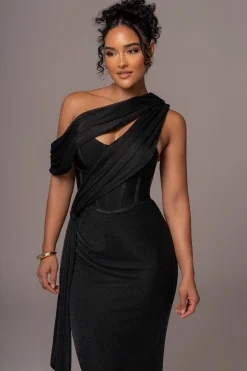 Black Metallic Celestina Draped Maxi Dress*JLUXLABEL Hot