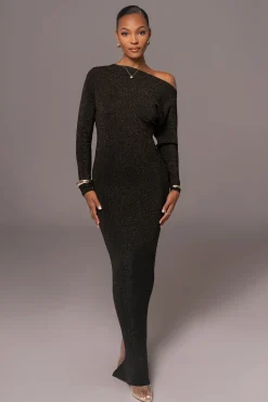 Black Night Shimmers Asymmetrical Maxi Dress*JLUXLABEL Hot