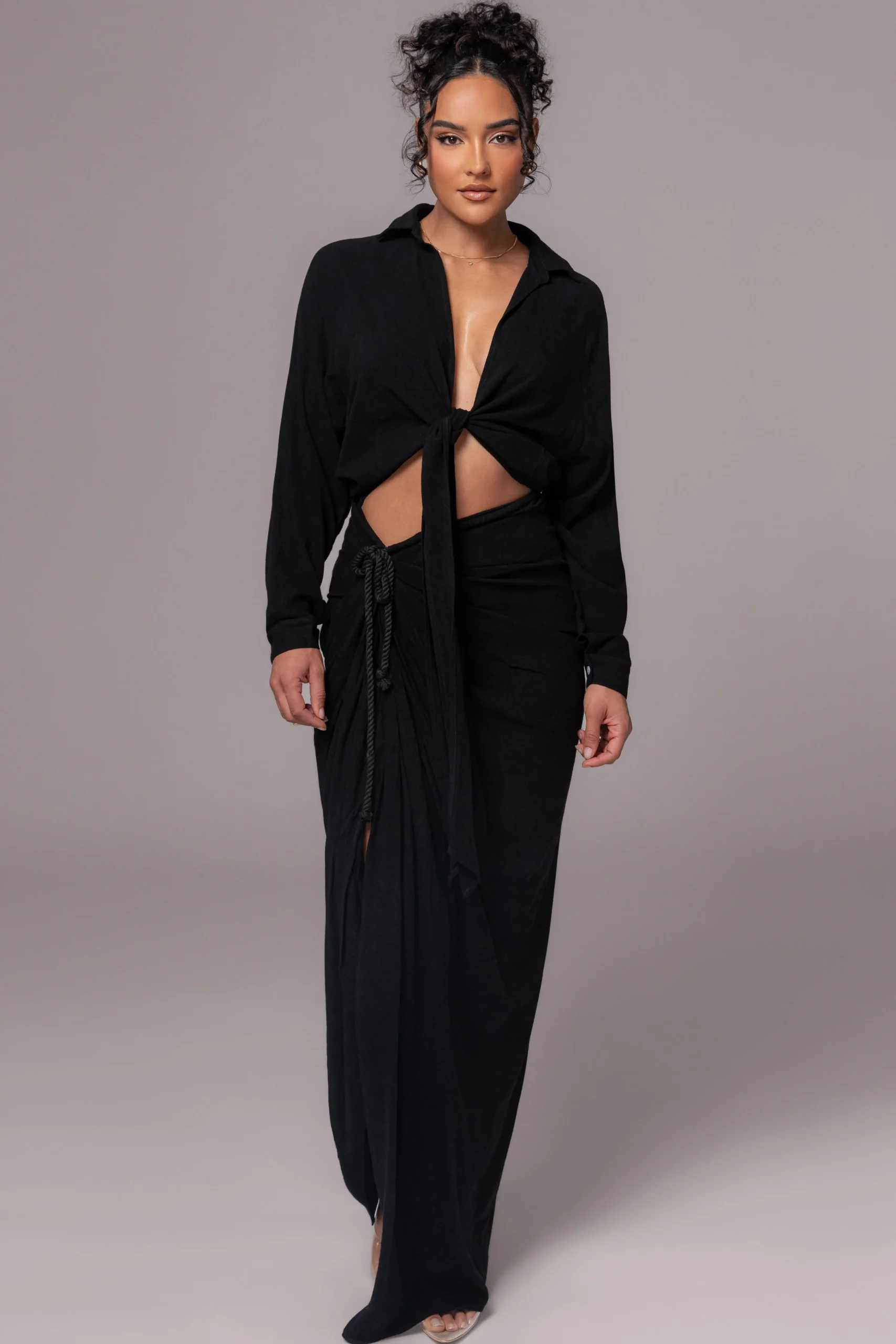 Black Noelia Linen Slit Skirt*JLUXLABEL Hot