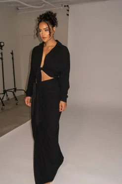 Black Noelia Linen Slit Skirt*JLUXLABEL Hot