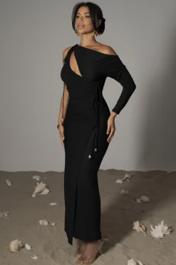 Black Odelia Crinkled Maxi Dress*JLUXLABEL Clearance