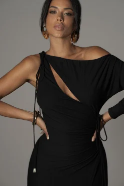 Black Odelia Crinkled Maxi Dress*JLUXLABEL Clearance