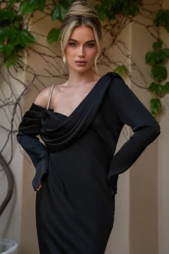 Black One And Only Satin Dress*JLUXLABEL Clearance