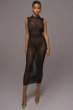 Black Pacific Tides Crochet Maxi Dress*JLUXLABEL Outlet