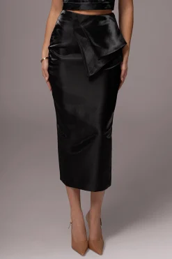 Black Reception Pleated Midi Skirt*JLUXLABEL Outlet