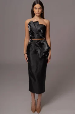 Black Reception Pleated Midi Skirt*JLUXLABEL Outlet