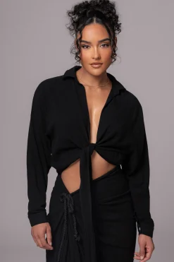 Black Soho Front Tied Woven Top*JLUXLABEL Fashion