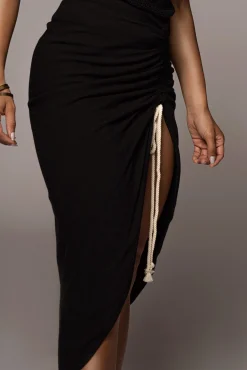 Black Spring Ruched Linen Skirt*JLUXLABEL Sale