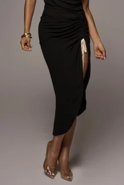Black Spring Ruched Linen Skirt*JLUXLABEL Sale