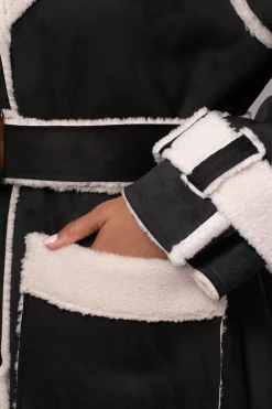 Black Suede And Sherpa Reversible Coat*JLUXLABEL New