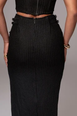 Black Textured Mystique Midi Skirt*JLUXLABEL New