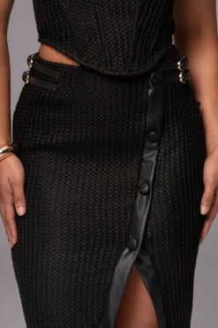 Black Textured Mystique Midi Skirt*JLUXLABEL New