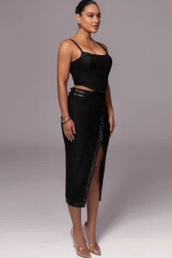 Black Textured Mystique Midi Skirt*JLUXLABEL New