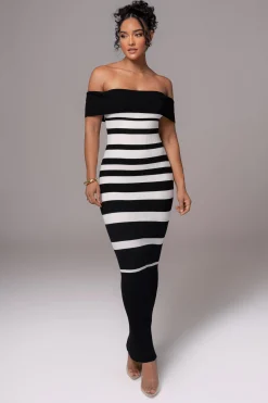 Black/Ivory Striped Custom  Maxi Dress*JLUXLABEL Hot