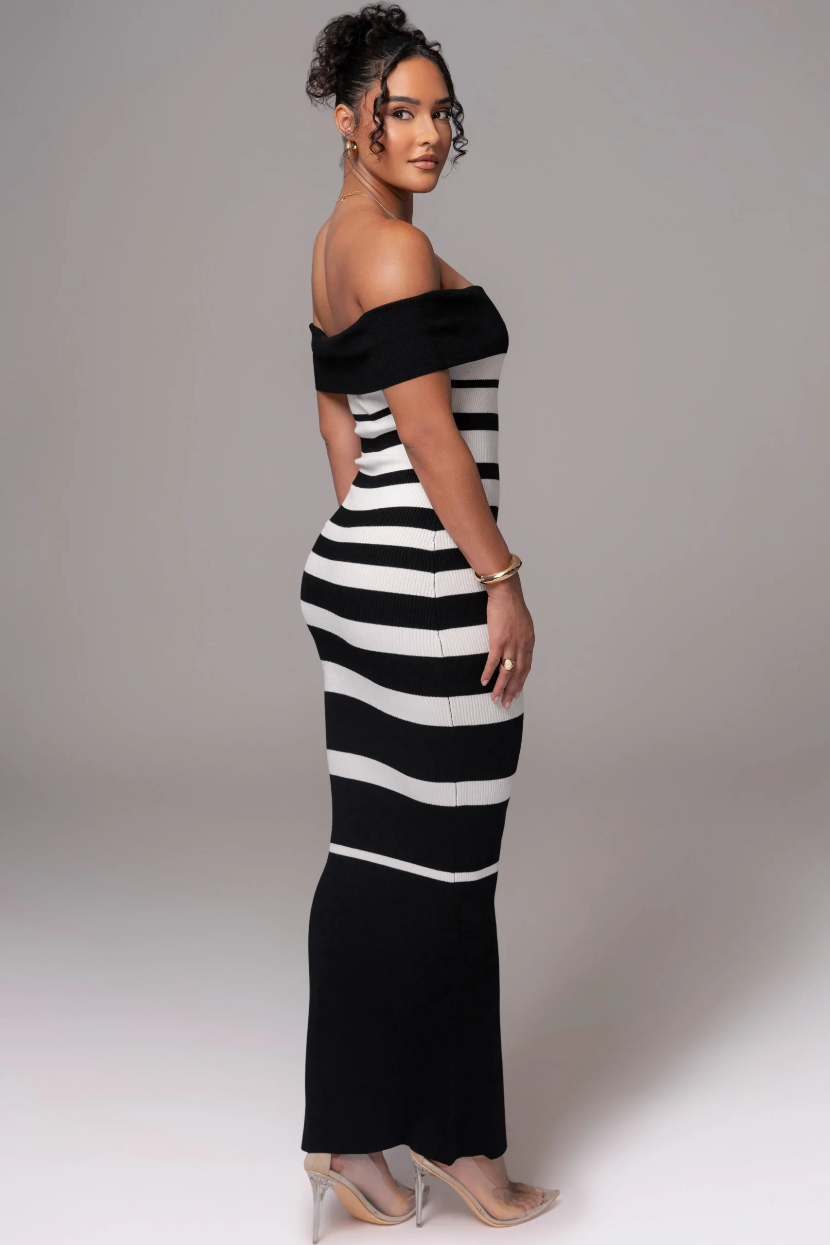 Black/Ivory Striped Custom Maxi Dress*JLUXLABEL Hot
