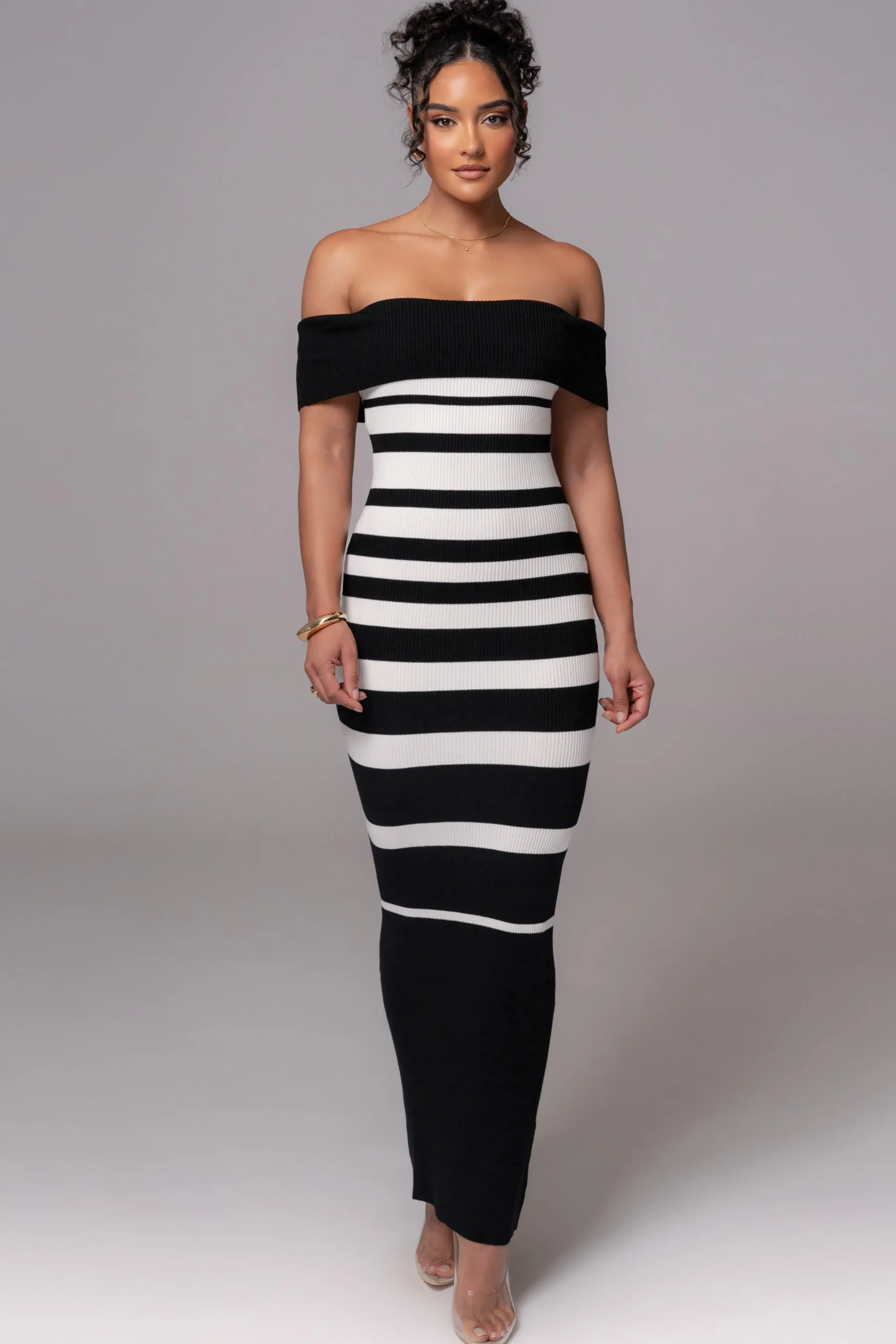 Black/Ivory Striped Custom Maxi Dress*JLUXLABEL Hot