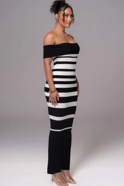 Black/Ivory Striped Custom Maxi Dress*JLUXLABEL Hot