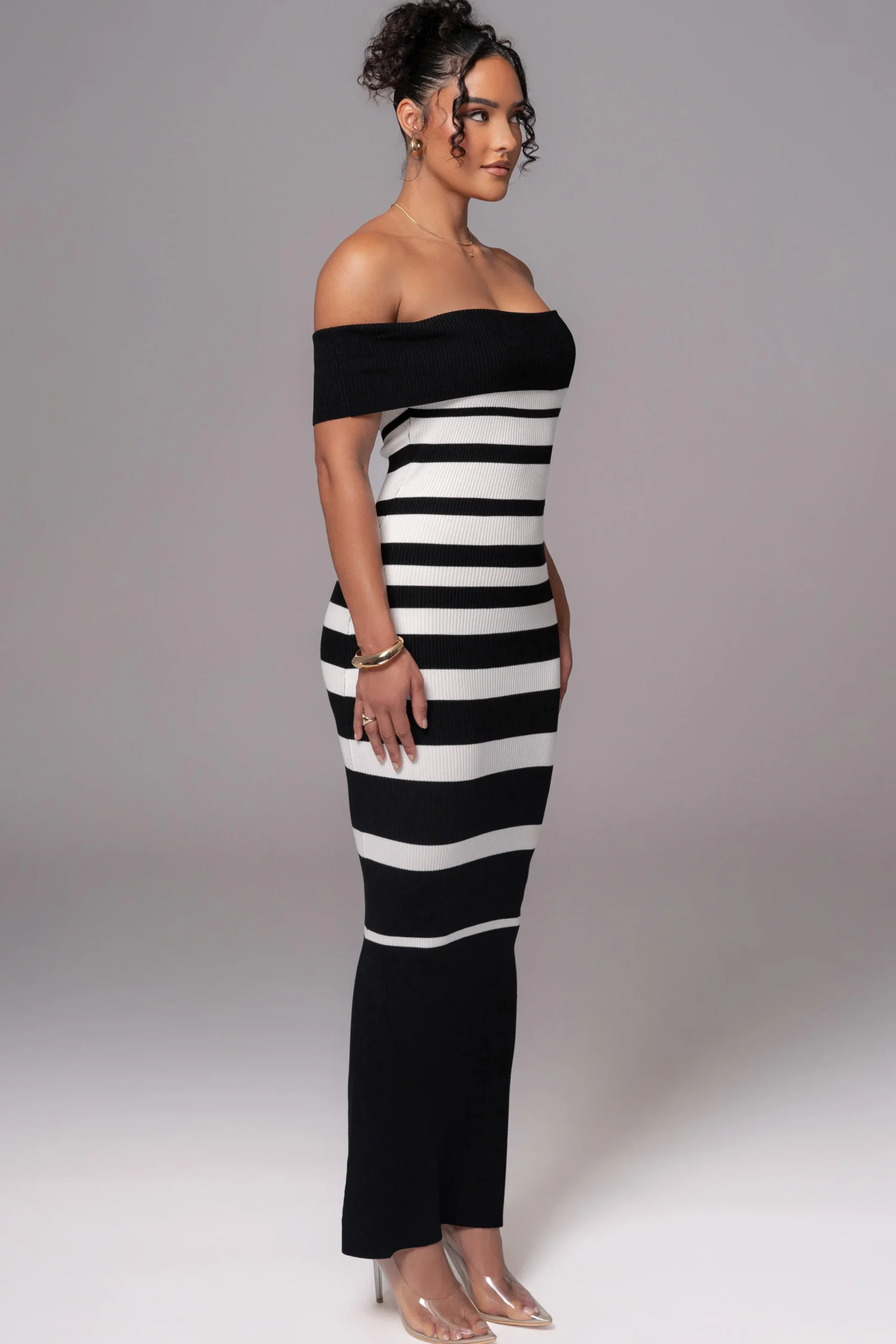 Black/Ivory Striped Custom Maxi Dress*JLUXLABEL Hot