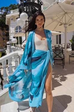 Blue Abstract Marine Print Sarong*JLUXLABEL Discount