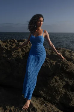 Blue Deep Sea Crochet Maxi Dress*JLUXLABEL Clearance