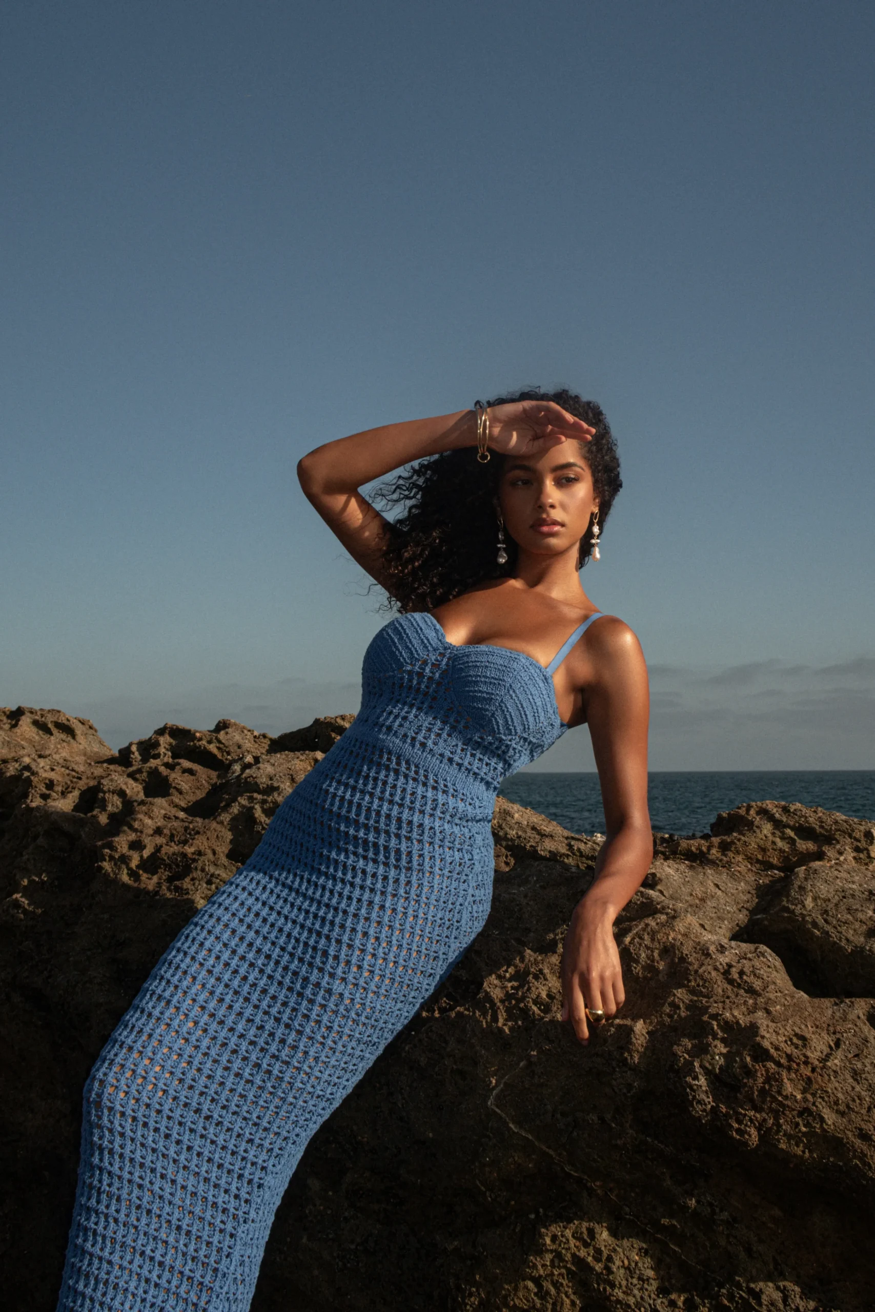 Blue Deep Sea Crochet Maxi Dress*JLUXLABEL Clearance