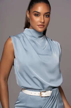 Blue Desiree Mock Neck Top*JLUXLABEL Fashion