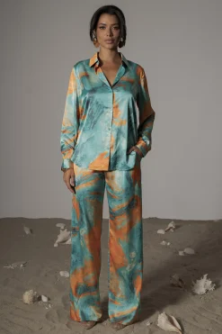Blue Hidden Gems Satin Pant Set*JLUXLABEL Fashion