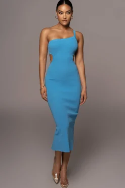 Blue Ruth One Shoulder Dress*JLUXLABEL Clearance