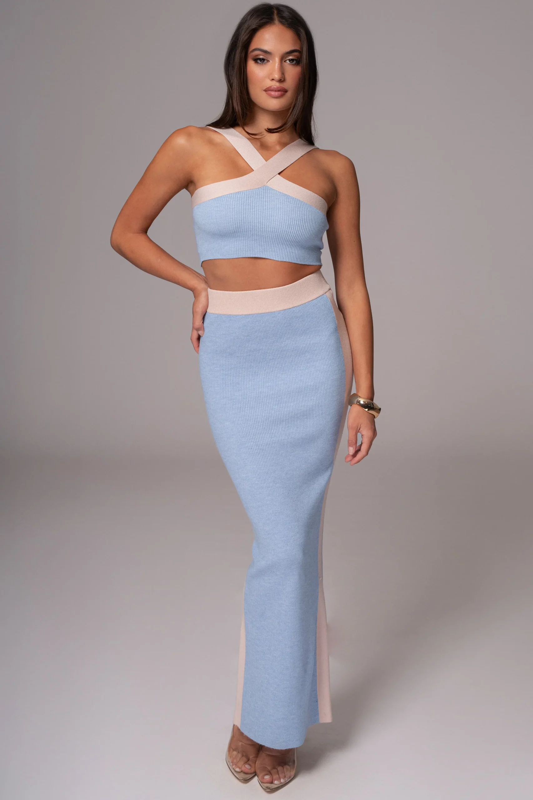 Blue/Beige Heartbreaker Two-Piece Skirt Set*JLUXLABEL Online