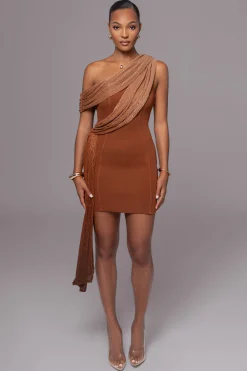 Bronze Asymmetric Drape Mini Dress*JLUXLABEL Online