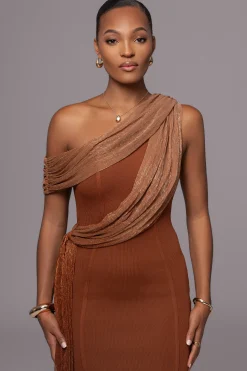 Bronze Asymmetric Drape Mini Dress*JLUXLABEL Online