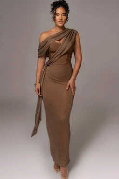Bronze Metallic Celestina Draped Maxi Dress*JLUXLABEL Sale