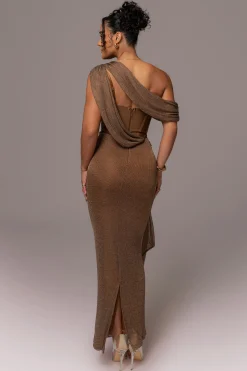 Bronze Metallic Celestina Draped Maxi Dress*JLUXLABEL Sale