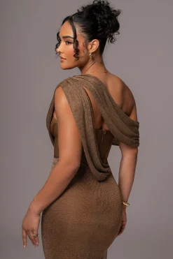 Bronze Metallic Celestina Draped Maxi Dress*JLUXLABEL Sale