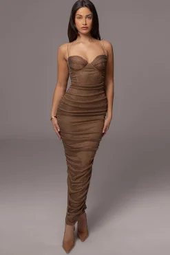 Bronze Ruched Metallic Maxi Dress*JLUXLABEL Sale