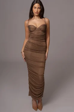 Bronze Ruched Metallic Maxi Dress*JLUXLABEL Sale