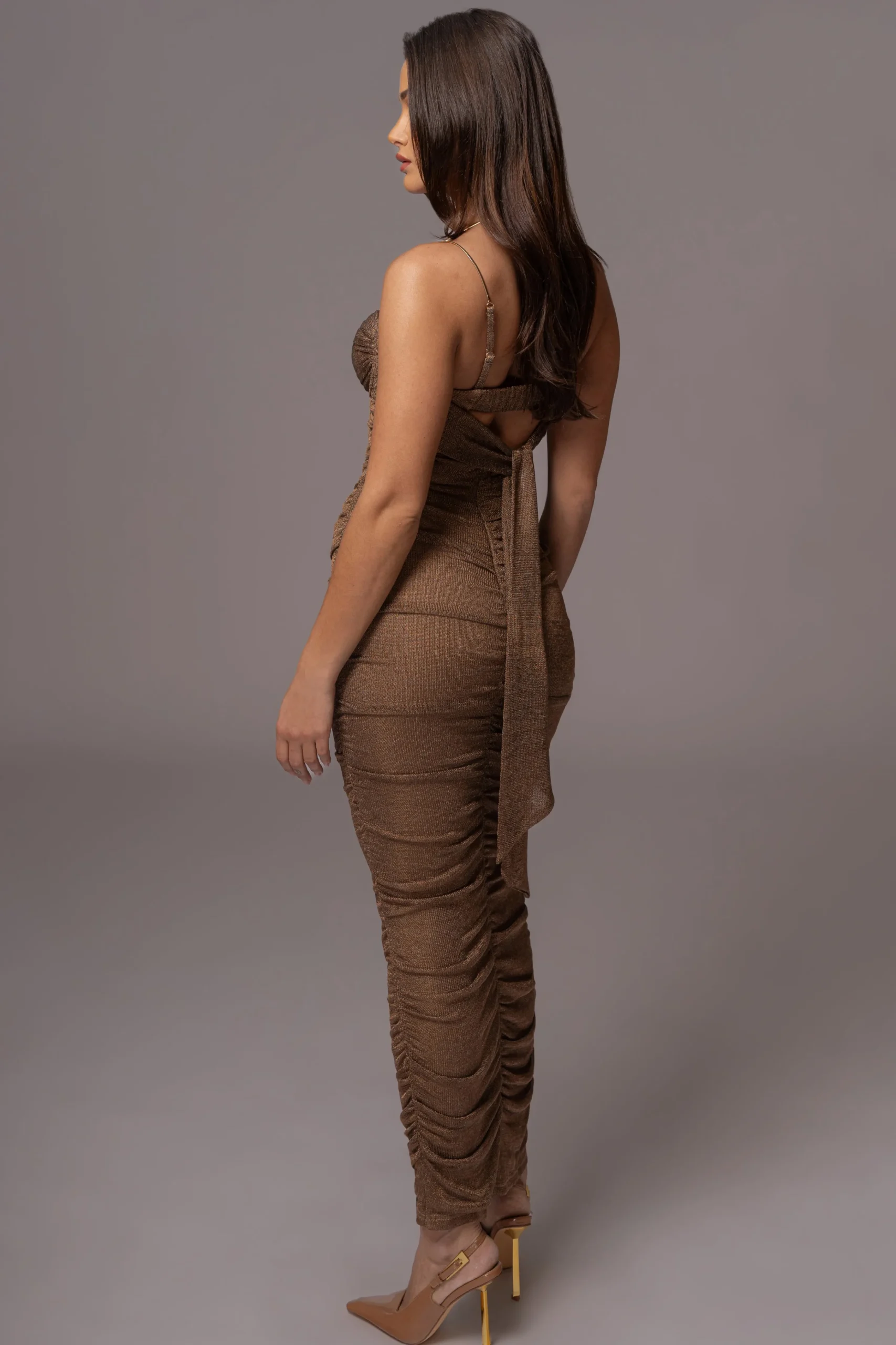 Bronze Ruched Metallic Maxi Dress*JLUXLABEL Sale